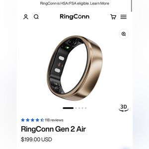 Ringconn Gen 2 Air Gold Smart Ring size 7